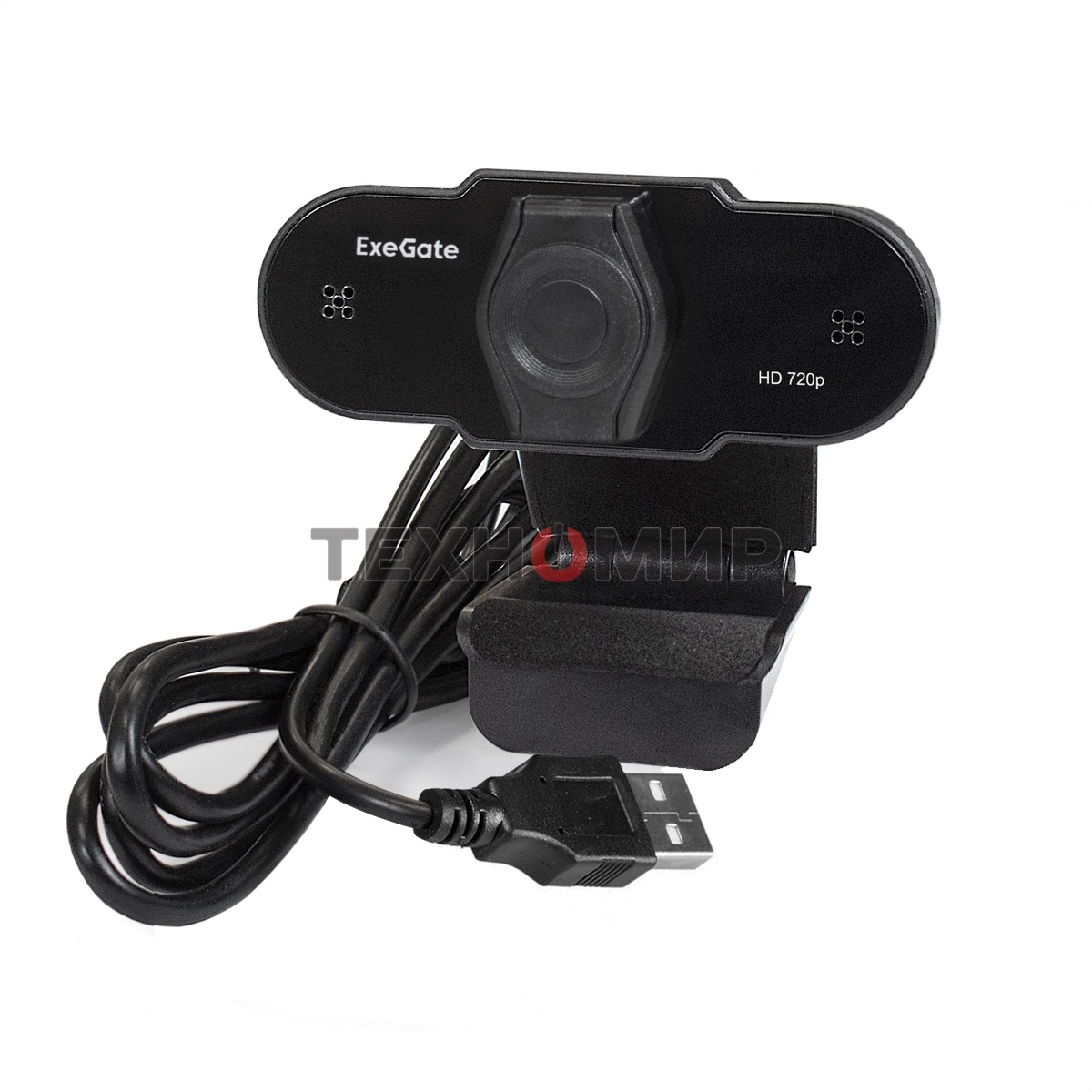 Веб-камера ExeGate BlackView C525 HD 1280x720, 30 кадр/с, USB Type-A, микрофон (шумоподавление), шторка приватности, универсальное крепление, штатив в комплекте