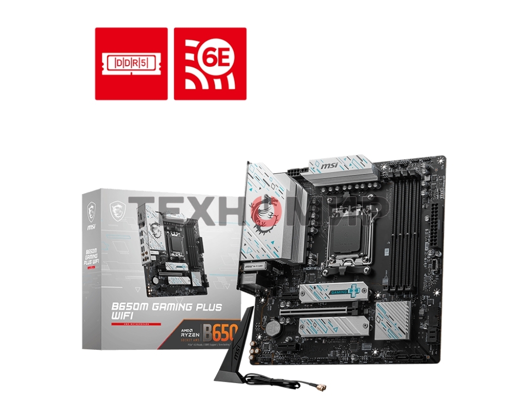 Материнская плата MSI B650M GAMING PLUS WIFI, AM5, AMD B650, 4xDDR5, 4xSATA, 2xM.2, 1xPCI-E 4.0 x16, 2xPCI-E x1, 1xHDMI, 1xDP, 1x 2.5Gb LAN, 4xUSB-A 3.2 Gen 1, 3xUSB-A 3.2 Gen 2, 1xUSB-C 3.2 Gen 2, 3x3.5 мм, 7.1, Micro-ATX