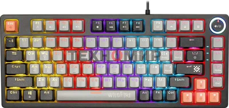 Клавиатура проводная механическая Defender Wildfire GK-213 RU,сер/чер,82кн,TNT розов,1.5м 1