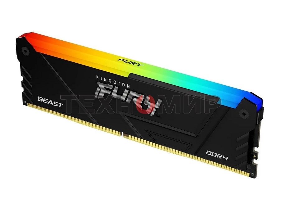 Оперативная память Kingston Fury Beast, DDR4, 16GB (1x16GB), 3600MHz, CL18, DIMM, с радиатором, RGB, черный