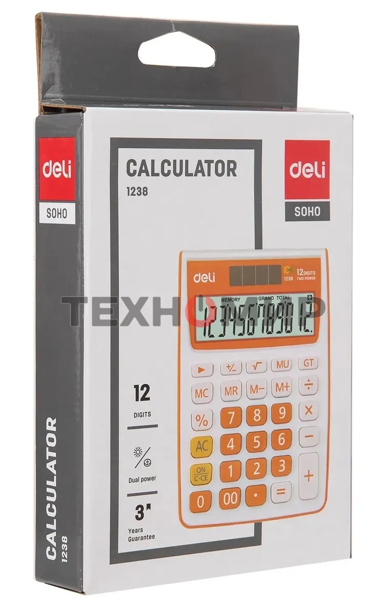 Калькулятор настольный Deli E1238/OR оранжевый 12-разр.