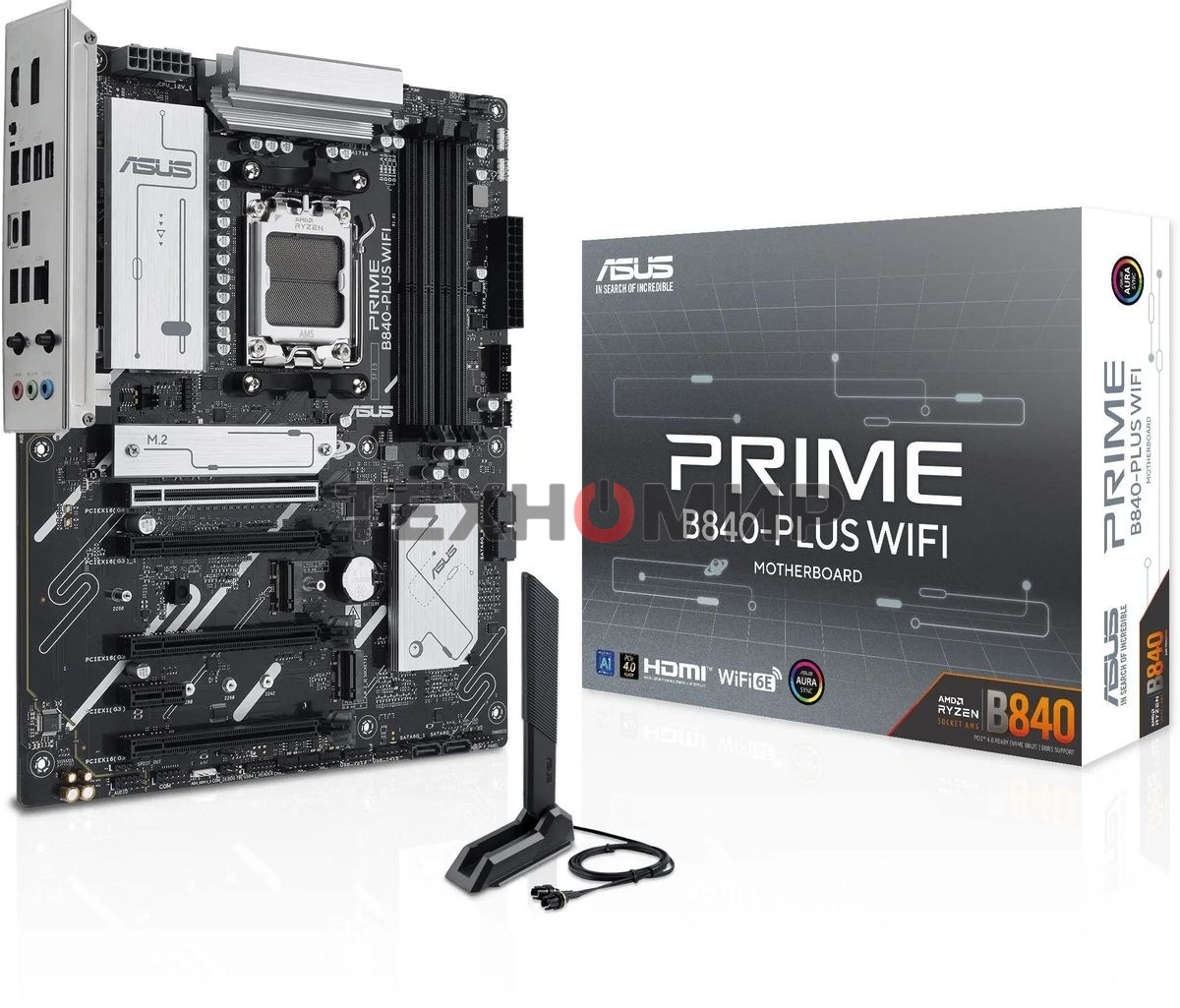 Материнская плата ASUS PRIME B840-PLUS WIFI, AM5, AMD B840, 4xDDR5, 4xSATA, 3xM.2, 1xPCIe 4.0 x16, 1xPCIe 3.0 x16, 2xPCIe 3.0 x16, 1xPCIe 3.0 x1, 1xDP, 1xHDMI, 1x 2.5Gb LAN, 8xUSB-A, 3x3.5 мм, 7.1, ATX