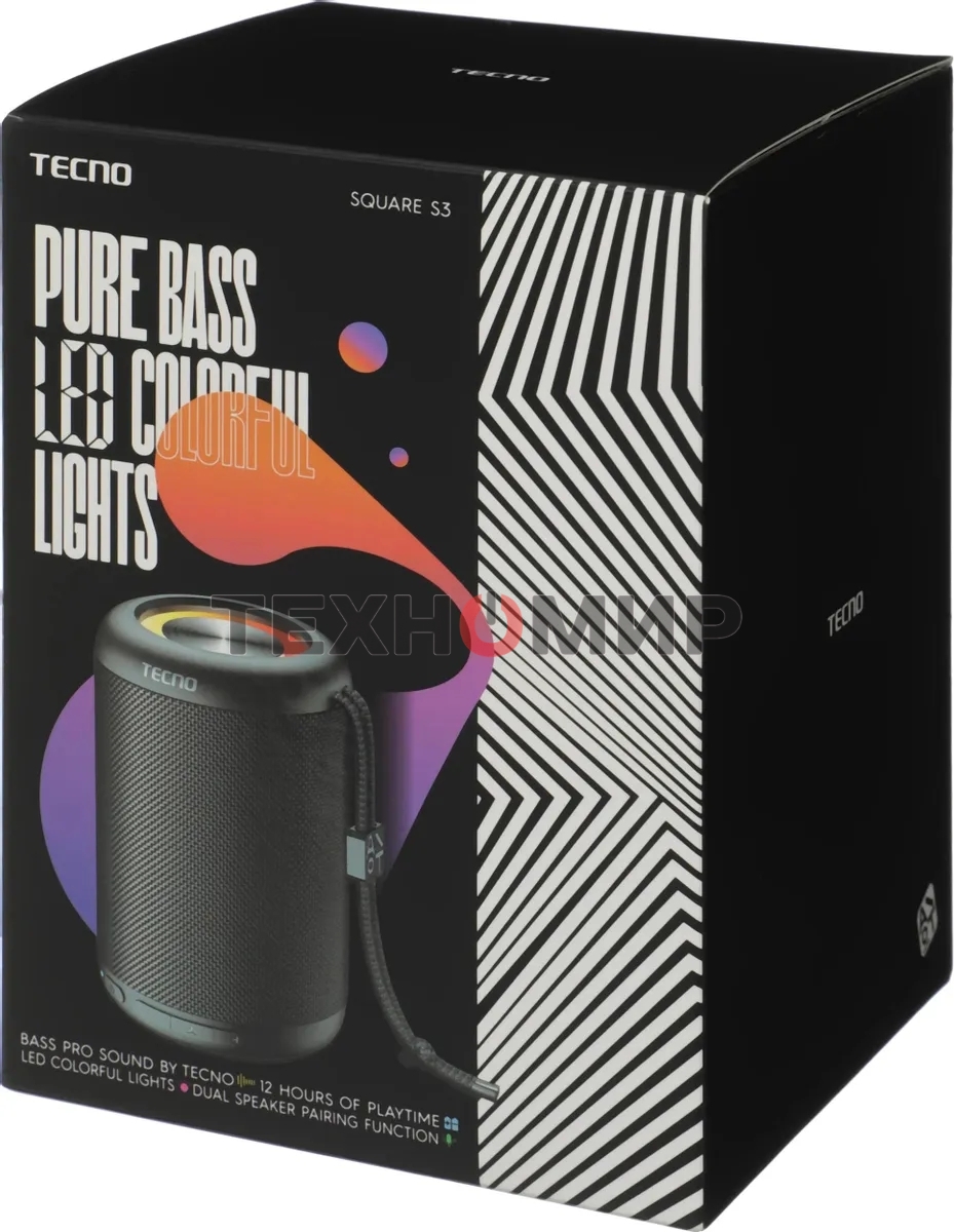Колонка портативная Tecno S3 Square черный 3W 1.1 BT 2000mAh (S3)