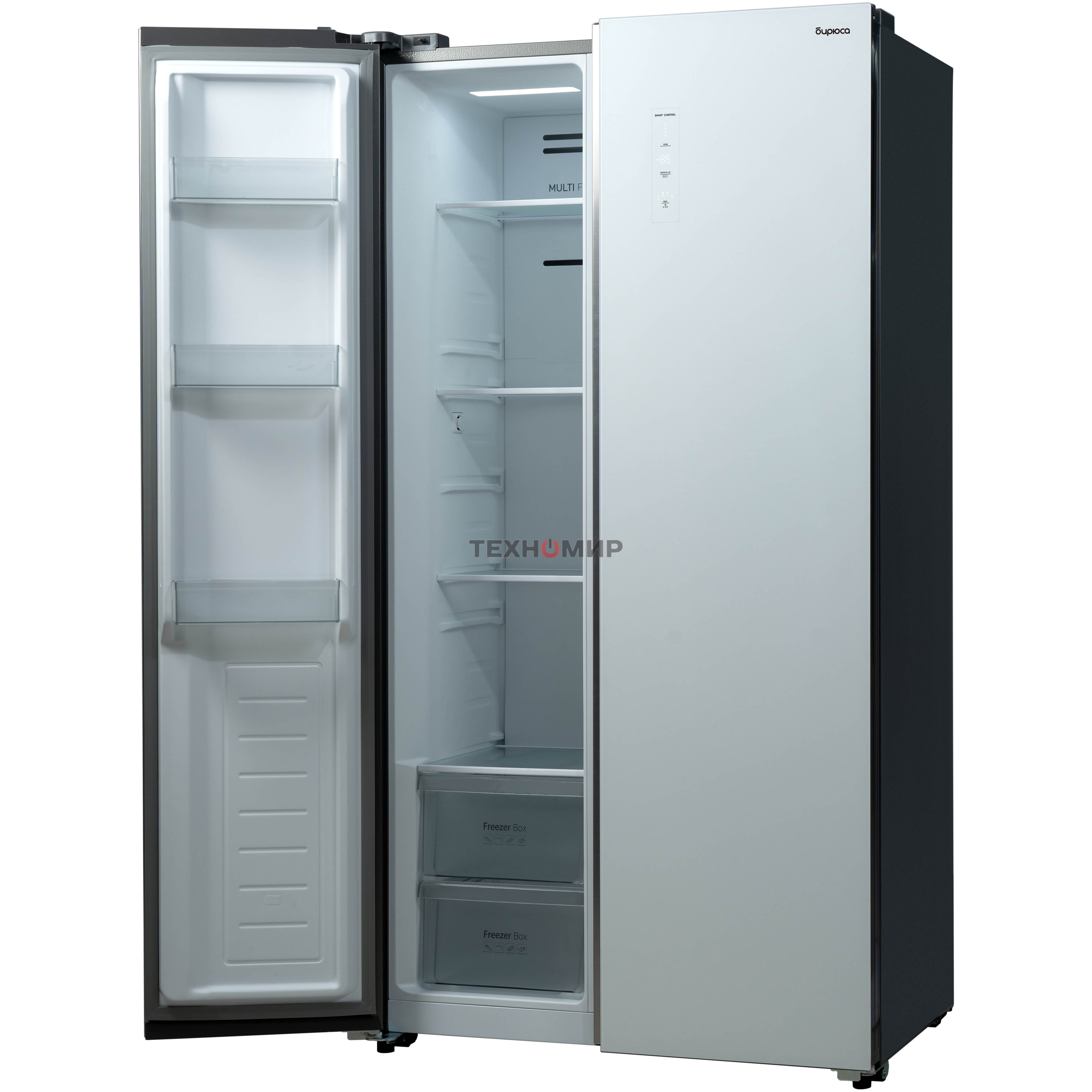 Холодильник Бирюса SBS 541 TWG текстурированное белое стекло двухкамерный 343/198 л морозилка слева, NoFrost, Side-by-side