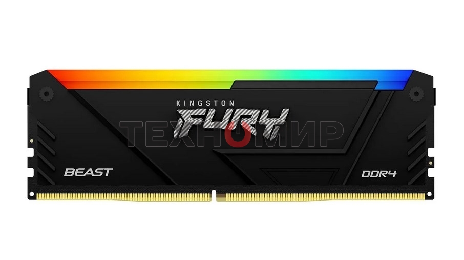 Оперативная память Kingston Fury Beast, DDR4, 16GB (1x16GB), 3600MHz, CL18, DIMM, с радиатором, RGB, черный