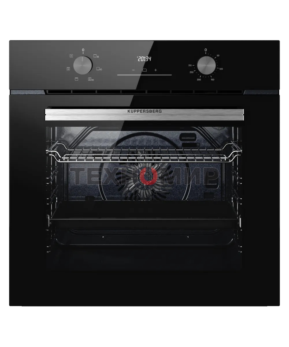 Духовой шкаф Kuppersberg HO 606 X line, High-Tech, 78 л, поворотное управление, дисплей, таймер, 6 режимов, макс. температура 310 градусов, телескопические направляющие (на 1 уровень), цвет черный, цвет фурнитуры нержавеющая сталь