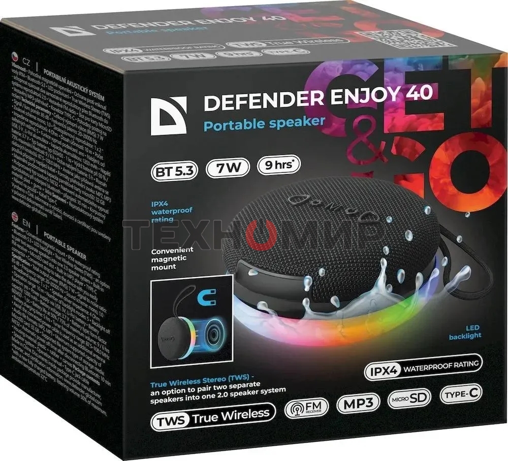 Портативная акустика Defender Enjoy 40 7Вт, Magnet/BT/IPX4/FM/TF/TWS