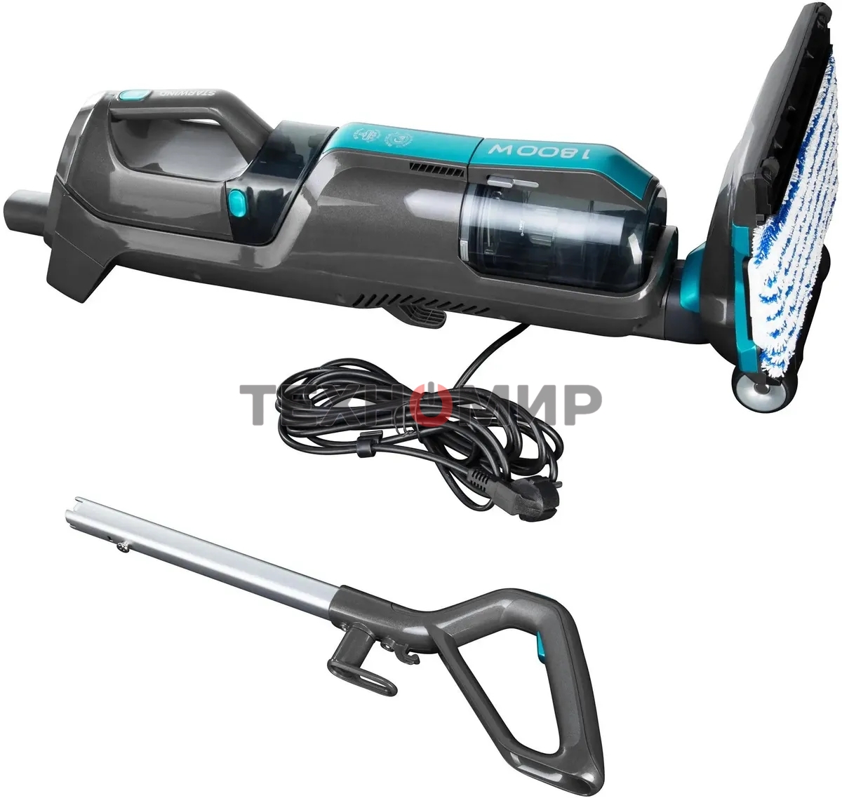 Пылесос паровой вертикальный Starwind SSV9550 темно-серый/голубой (черный/синий), питание от сети, 120 Вт, уборка влажная/паром/сухая, пылесборник 0.5 л