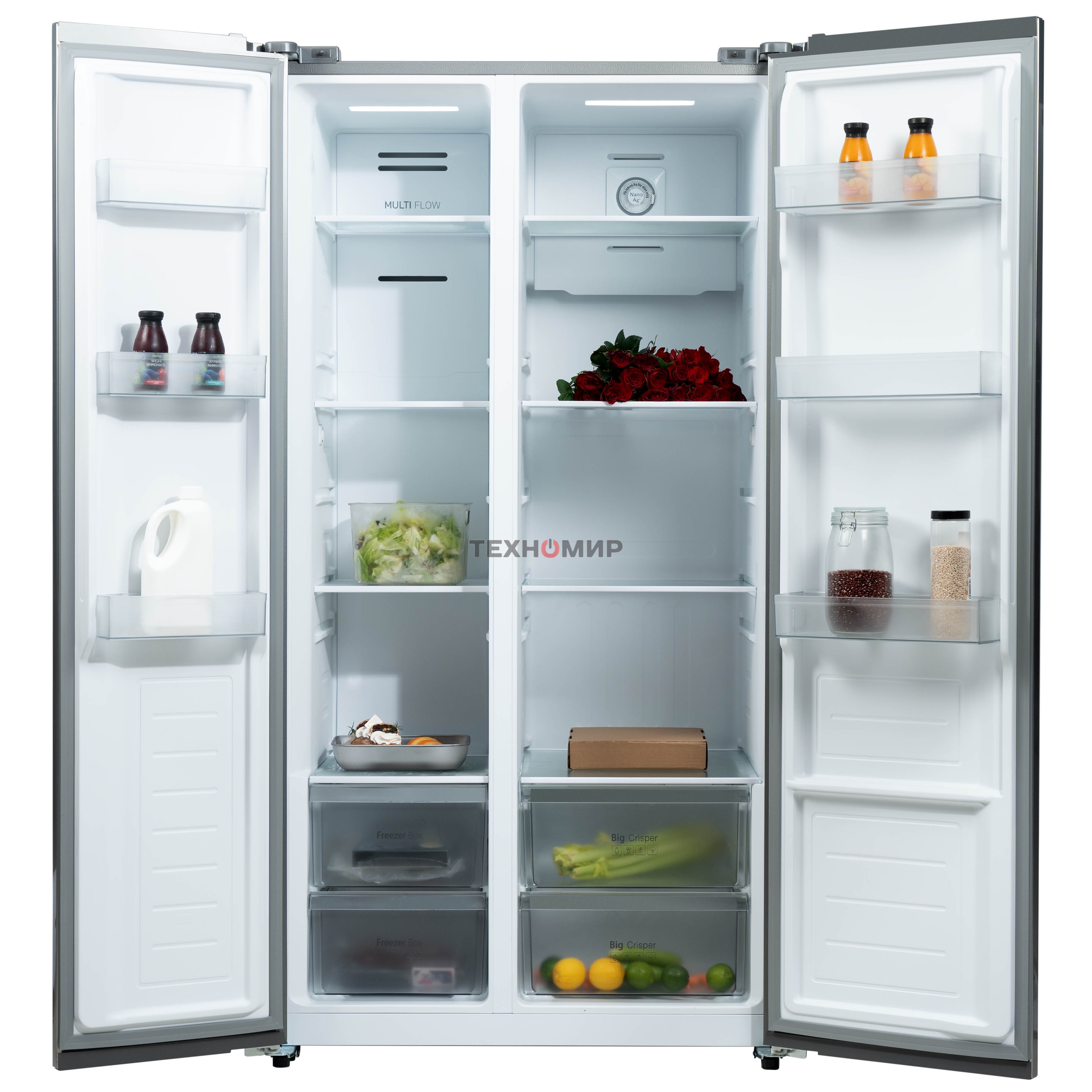 Холодильник Бирюса SBS 541 TWG текстурированное белое стекло двухкамерный 343/198 л морозилка слева, NoFrost, Side-by-side