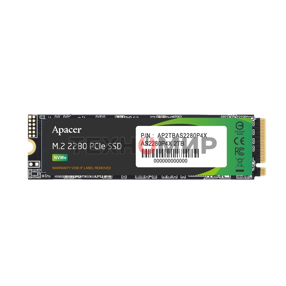 Накопитель SSD Apacer AS2280P4X, 256Gb, M.2 2280, PCIe 3.0 x4, NVMe, R/W 2100/1300