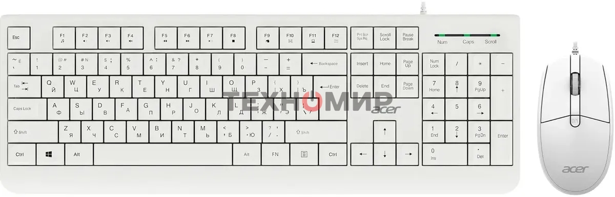Комплект клавиатура+мышь Acer OCC400 проводной, USB, 2000 DPI, белый