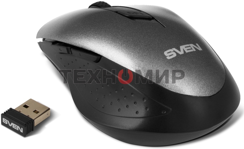 Мышь беспроводная SVEN RX-425W серый, 1600 dpi, радиоканал, USB, кнопки - 6