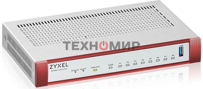 Межсетевой экран Zyxel USG FLEX 100H с подпиской Gold на 1 год (AS, AV, CF, IDP/DPI, Sandboxing, SecuReporter), 8xRJ-45: 1G (LAN/WAN), 1xUSB3.0 **