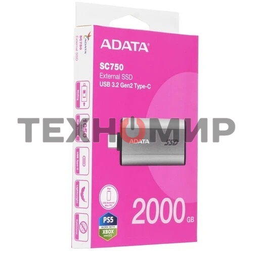 Внешний SSD ADATA SC750, 2TB, USB 3.2 Gen 2 Type-C, R/W 1050/1000, черный