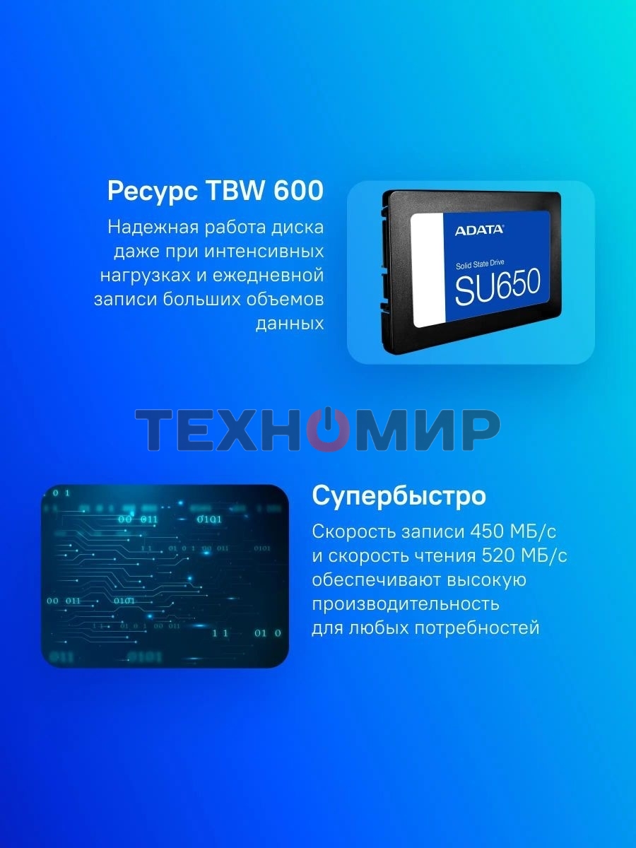 Накопитель SSD ADATA Ultimate SU650, 1Tb, SATA III, 2.5