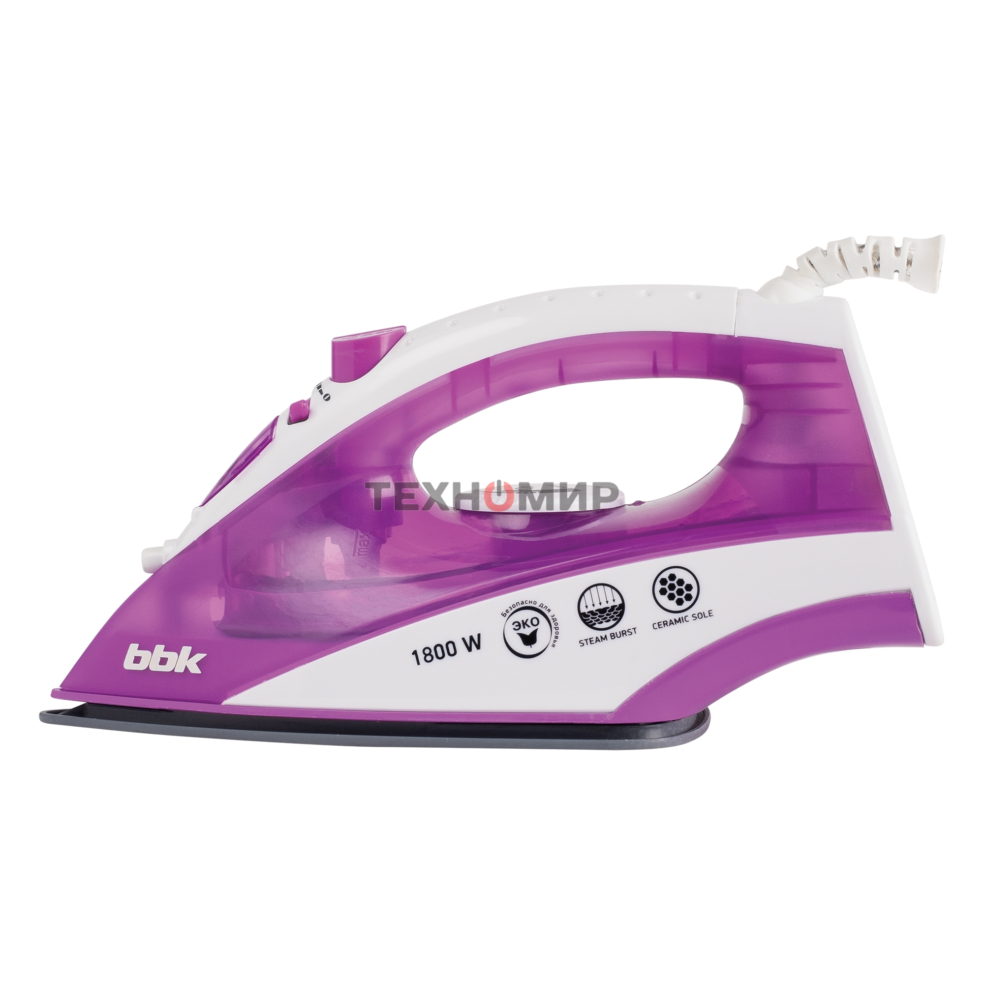 Утюг BBK ISE-1802 фиолетовый/белый, 1800 Вт, 20 г/мин, 60 г/мин, 180 мл