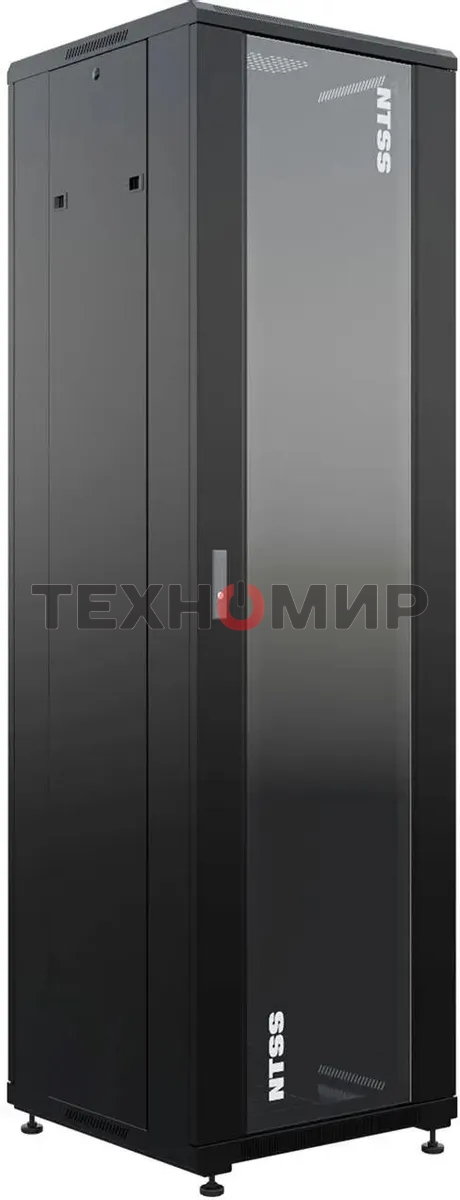 Шкаф коммутационный NTSS Премиум (NTSS-R42U6060GS-BL) напольный 42U 600x600мм пер.дв.стекл металл 900кг черный 510мм 86кг 1987мм IP20 сталь