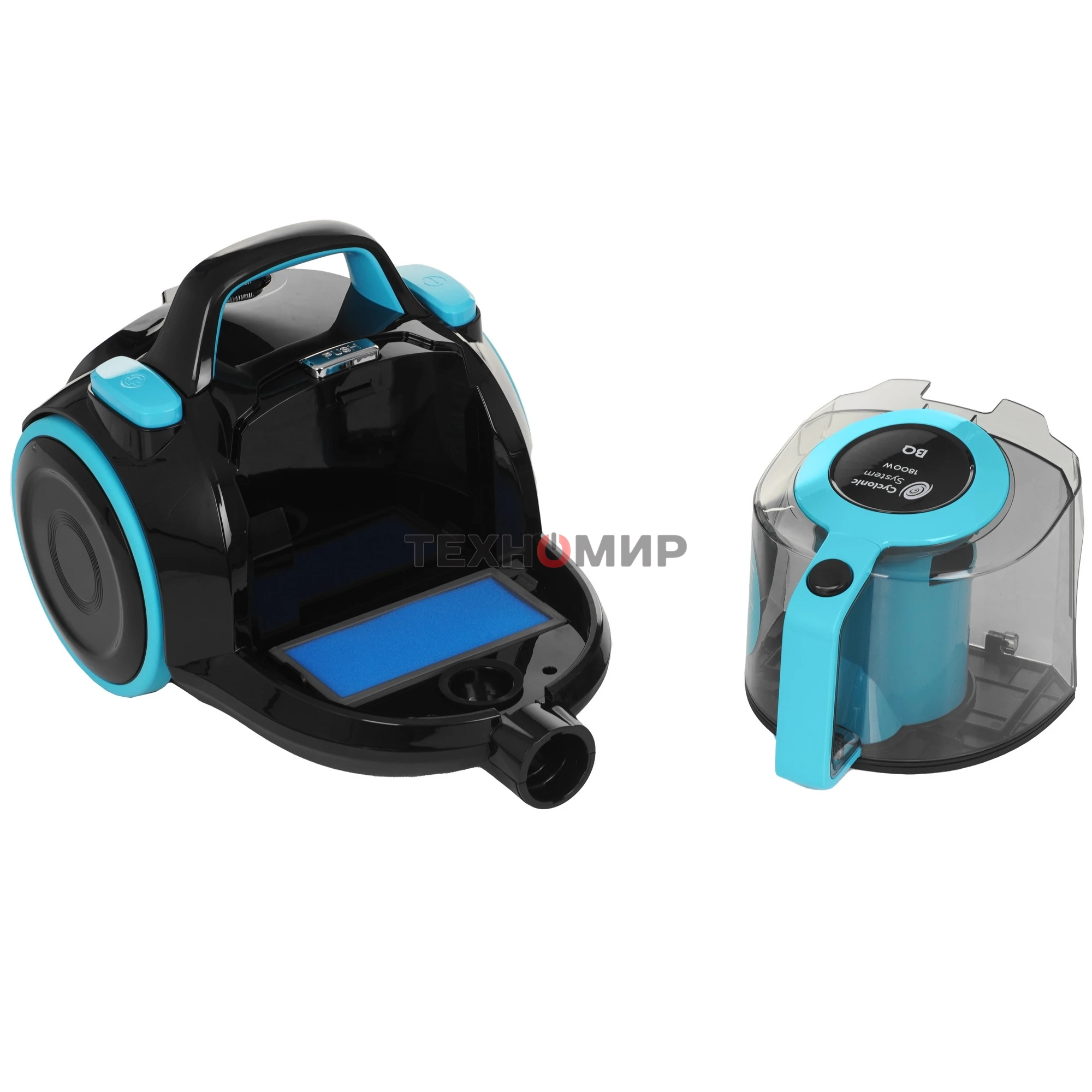 Пылесос BQ VC1810C черный/голубой, 380/1800 Вт, уборка сухая, пылесборник циклон 2.5 л