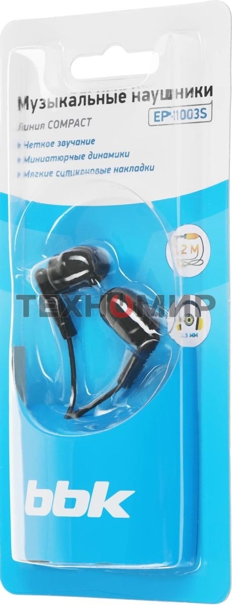 Проводные наушники BBK EP-1003S черный, вкладыши