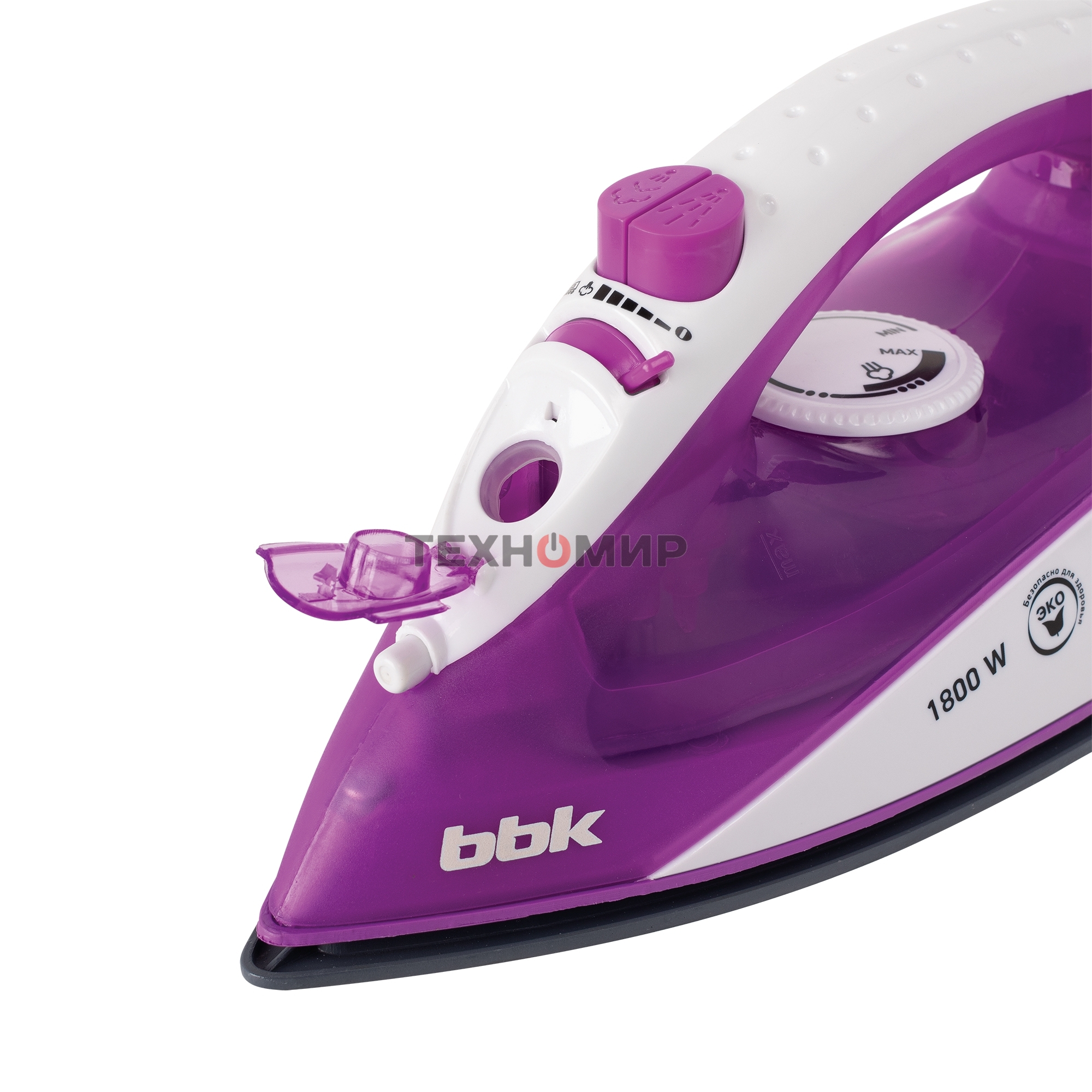 Утюг BBK ISE-1802 фиолетовый/белый, 1800 Вт, 20 г/мин, 60 г/мин, 180 мл