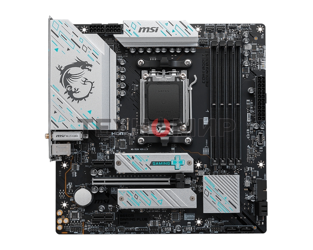 Материнская плата MSI B650M GAMING PLUS WIFI, AM5, AMD B650, 4xDDR5, 4xSATA, 2xM.2, 1xPCI-E 4.0 x16, 2xPCI-E x1, 1xHDMI, 1xDP, 1x 2.5Gb LAN, 4xUSB-A 3.2 Gen 1, 3xUSB-A 3.2 Gen 2, 1xUSB-C 3.2 Gen 2, 3x3.5 мм, 7.1, Micro-ATX
