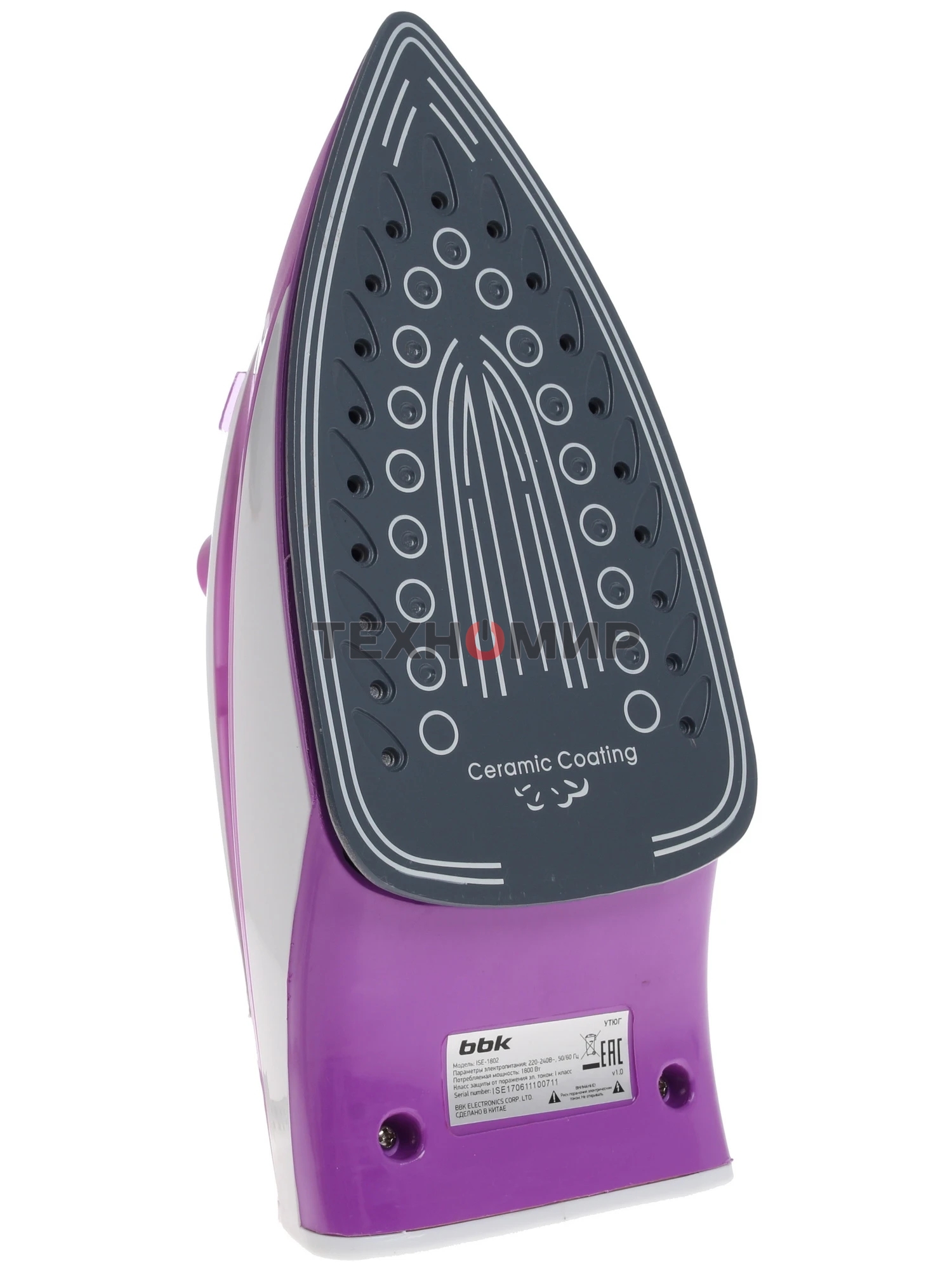 Утюг BBK ISE-1802 фиолетовый/белый, 1800 Вт, 20 г/мин, 60 г/мин, 180 мл