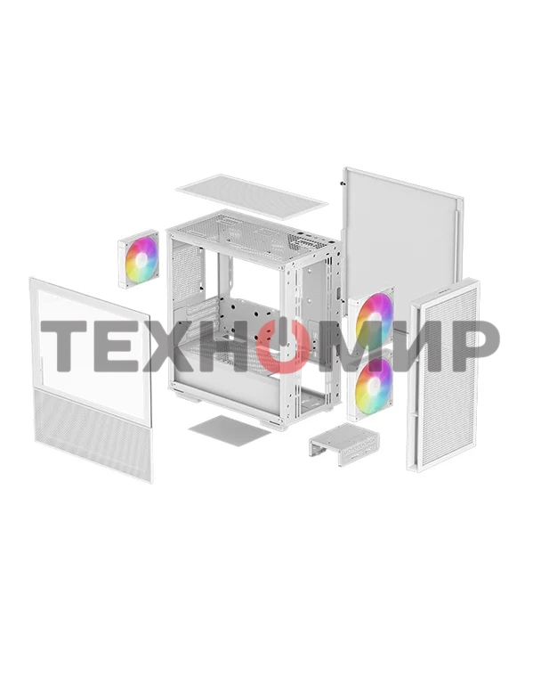 Компьютерный корпус Deepcool CH360 WH без БП, боковое окно (закаленное стекло), 2x140мм ARGb LED вентилятор спереди и 1x120мм ARGb LED вентилятор сзади, белый, mATX