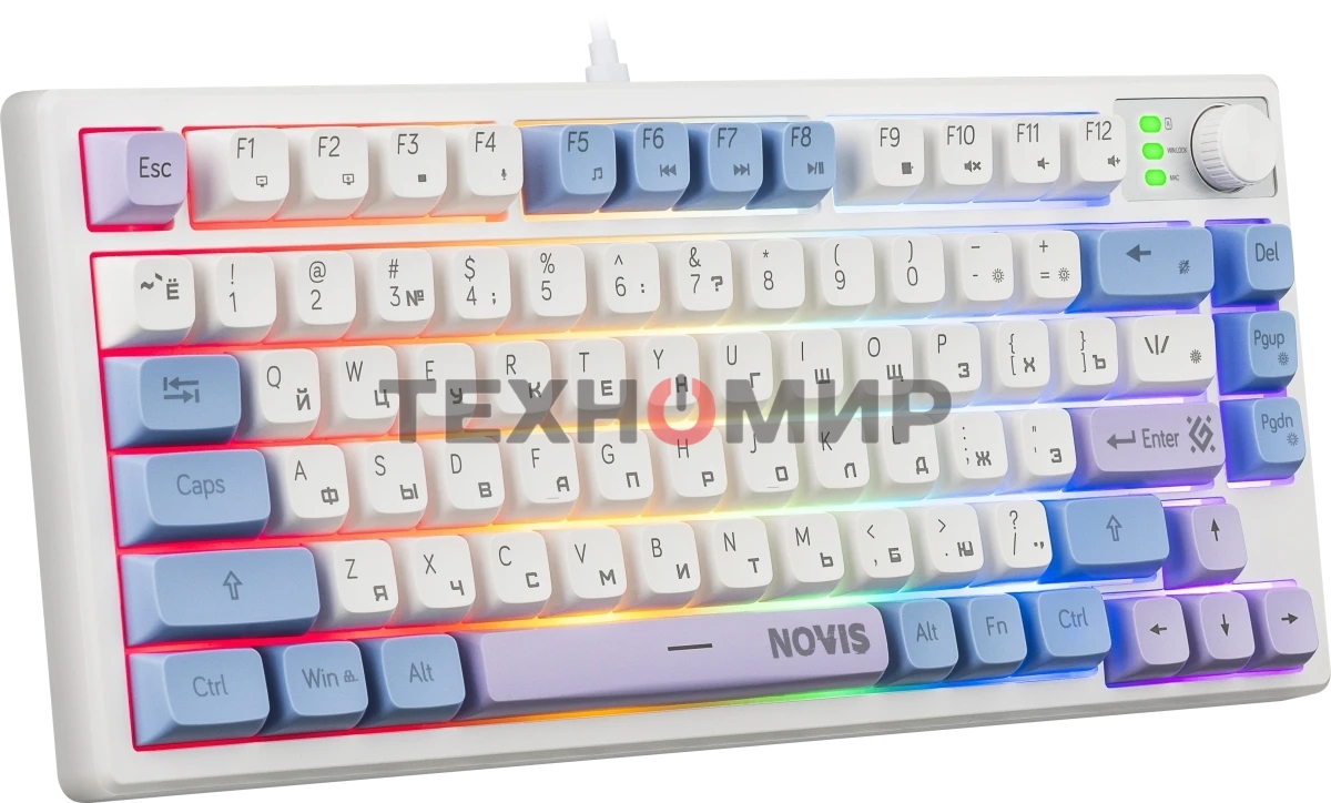 Клавиатура проводная игровая Defender Novis GK-318 RU,бел/гол,80кн+FN,радуж,1.5м