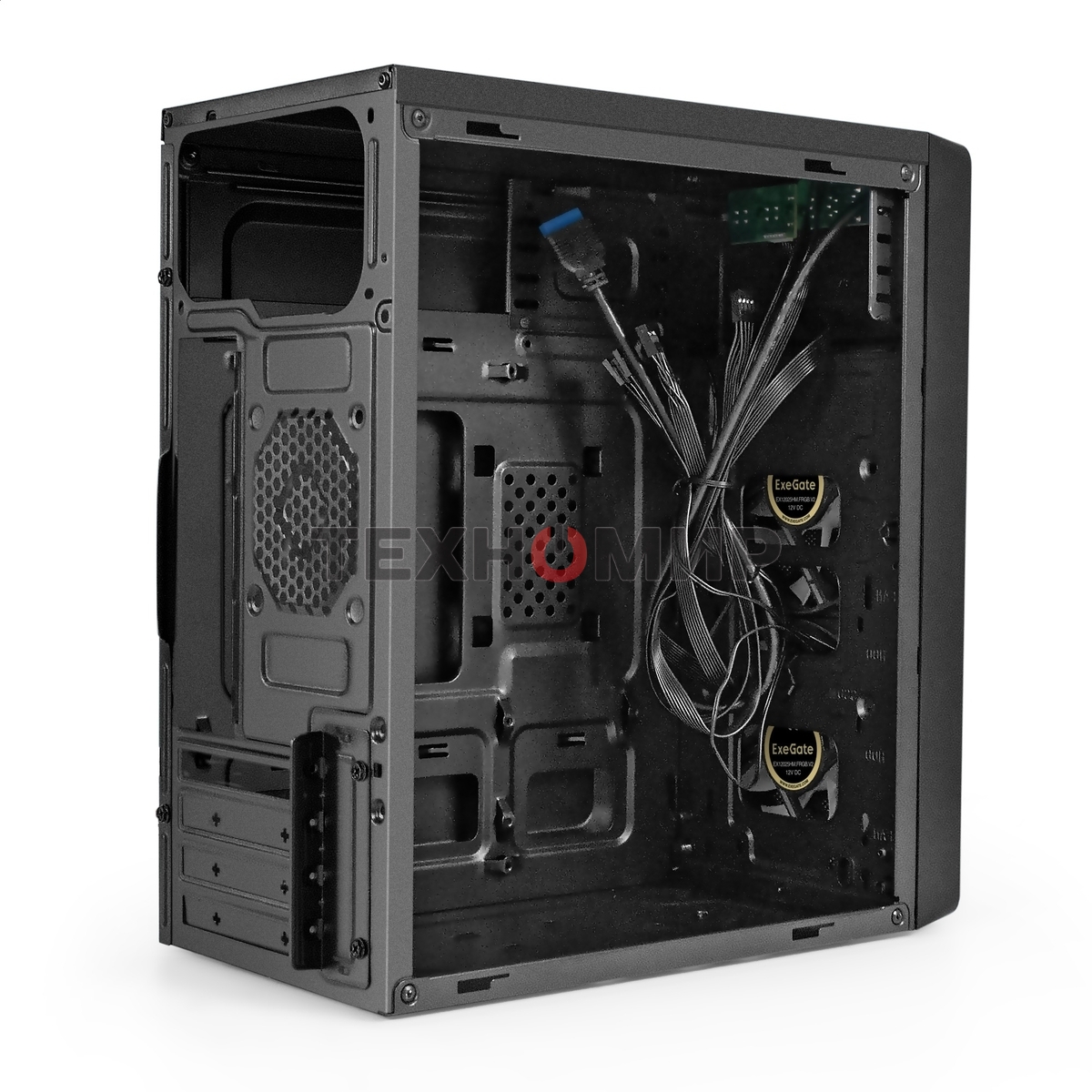 Компьютерный корпус Minitower ExeGate mEVO-7803-XP400 (mATX, БП XP400 с вент. 12см, 2*USB+1*USB 3.0, HD аудио, черный, 2 вент. 12см с RGb подсветкой)