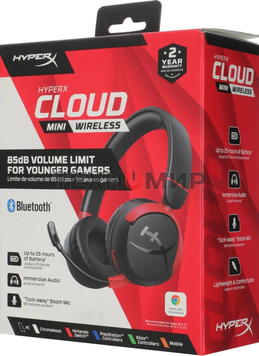 Наушники с микрофоном HyperX Cloud Mini черный/красный накладные BT оголовье (7G8F1AA)