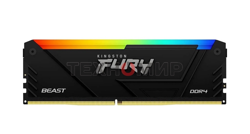 Оперативная память Kingston Fury Beast, DDR4, 16GB (1x16GB), 3200MHz, CL16, DIMM, радиатор, RGB, черный