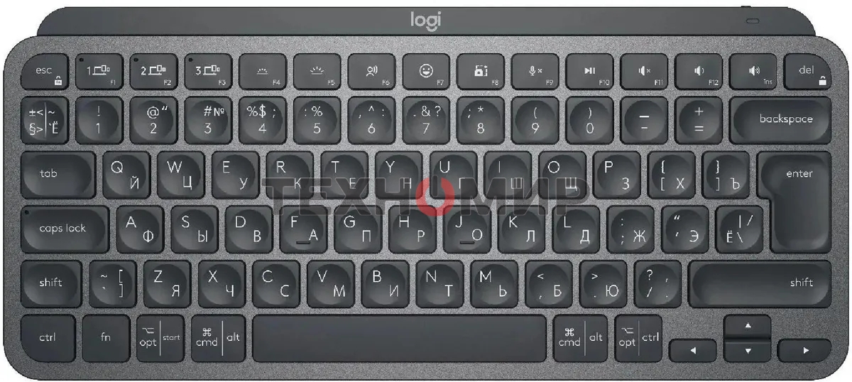 Клавиатура беспроводная Logitech MX Keys Mini (920-010501), USB, Bluetooth/Радиоканал, темно-серый/черный