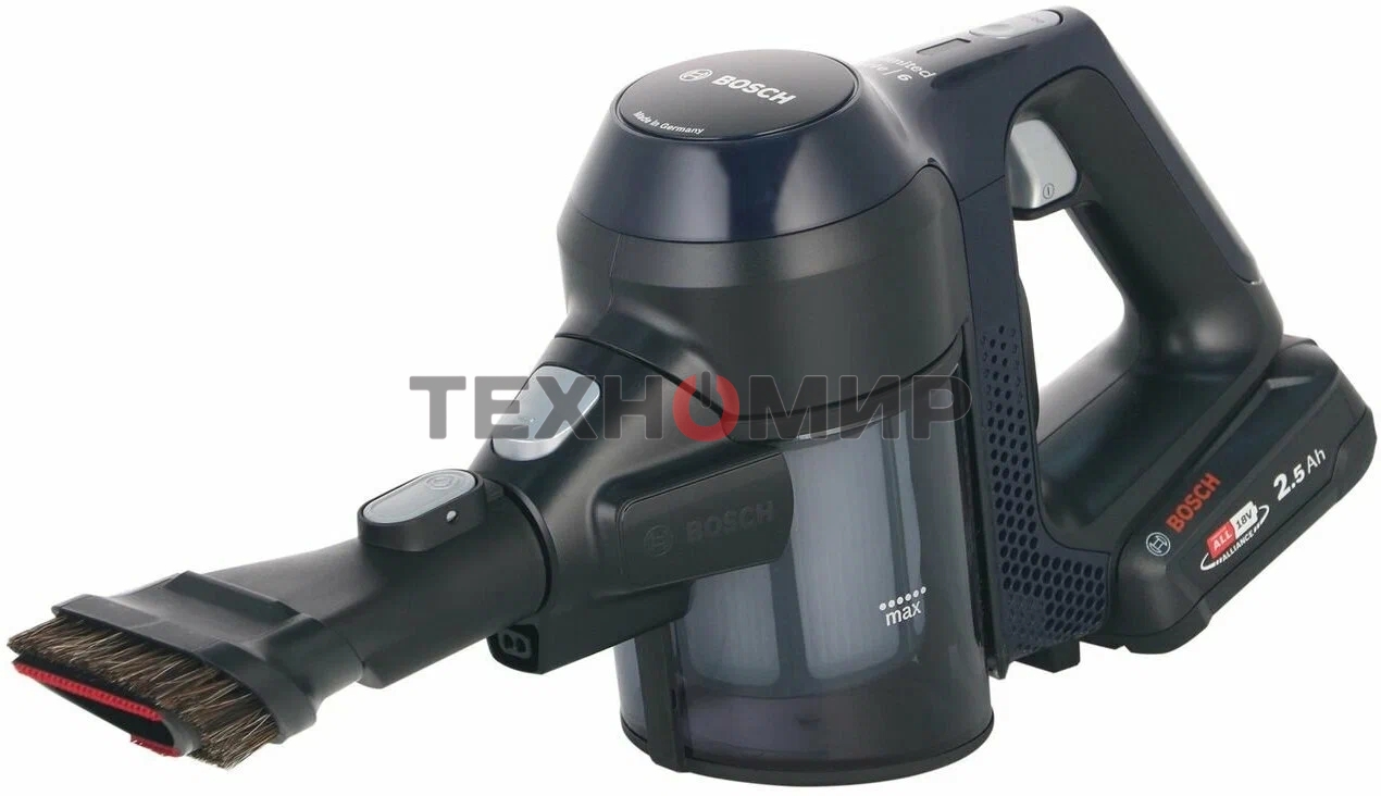 Пылесос вертикальный Bosch Unlimited BCS611P4A POWER FOR ALL 18V синий/черный, питание от аккумулятора, уборка сухая, работа от АКБ max 30 мин