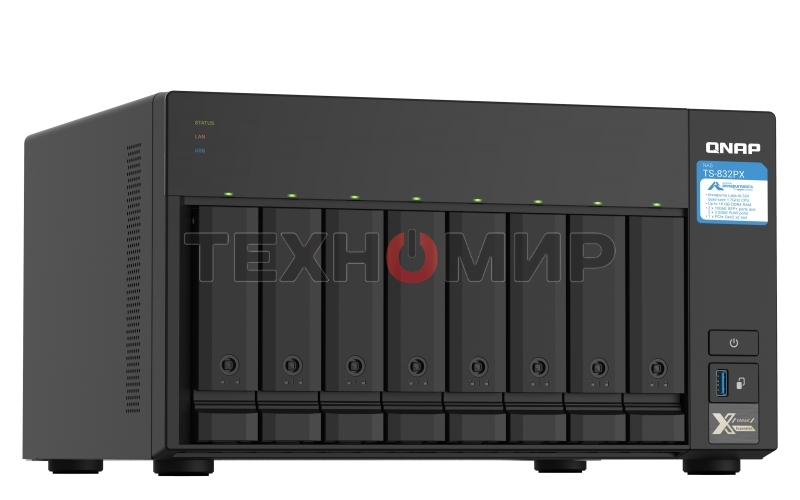 Сетевое хранилище без дисков SMB QNAP TS-832PX-4G 8-Bay NAS, AL324 64-bit quad-core 1.7GHz, 4Gb DDR4 SO-DIMM RAM (up to 1x16 Gb), 8 x 3.5