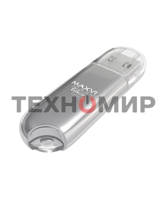 Флешка USB Maxvi P1 (FD64GBUSB20C10P1 silver), 64GB, USB 2.0, R/W 12/5, серебристый