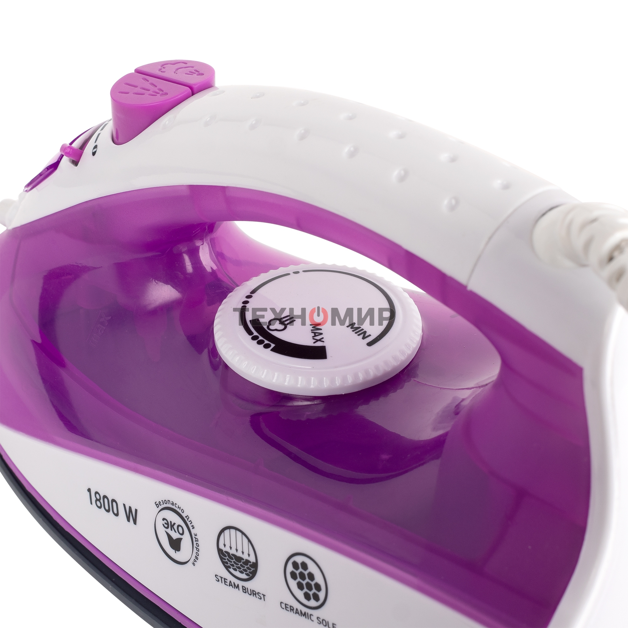 Утюг BBK ISE-1802 фиолетовый/белый, 1800 Вт, 20 г/мин, 60 г/мин, 180 мл