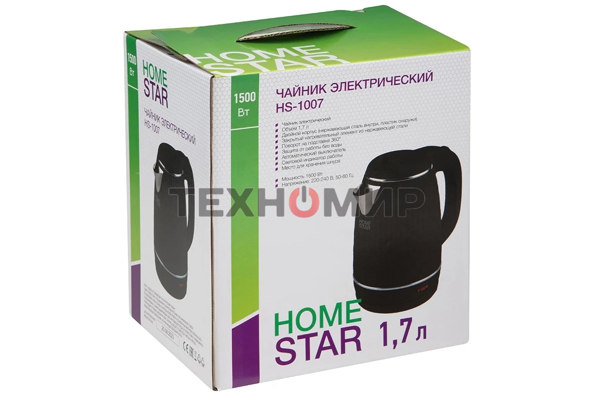 Чайник электрический Homestar HS-1007 черный (107008)