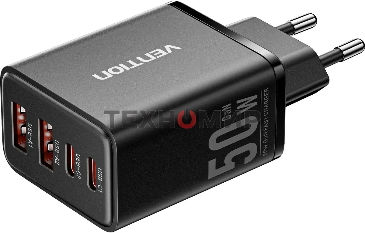 Сетевое зарядное устройство Vention на 4 порта GaN 50W USB (C+C+A+A) Черный