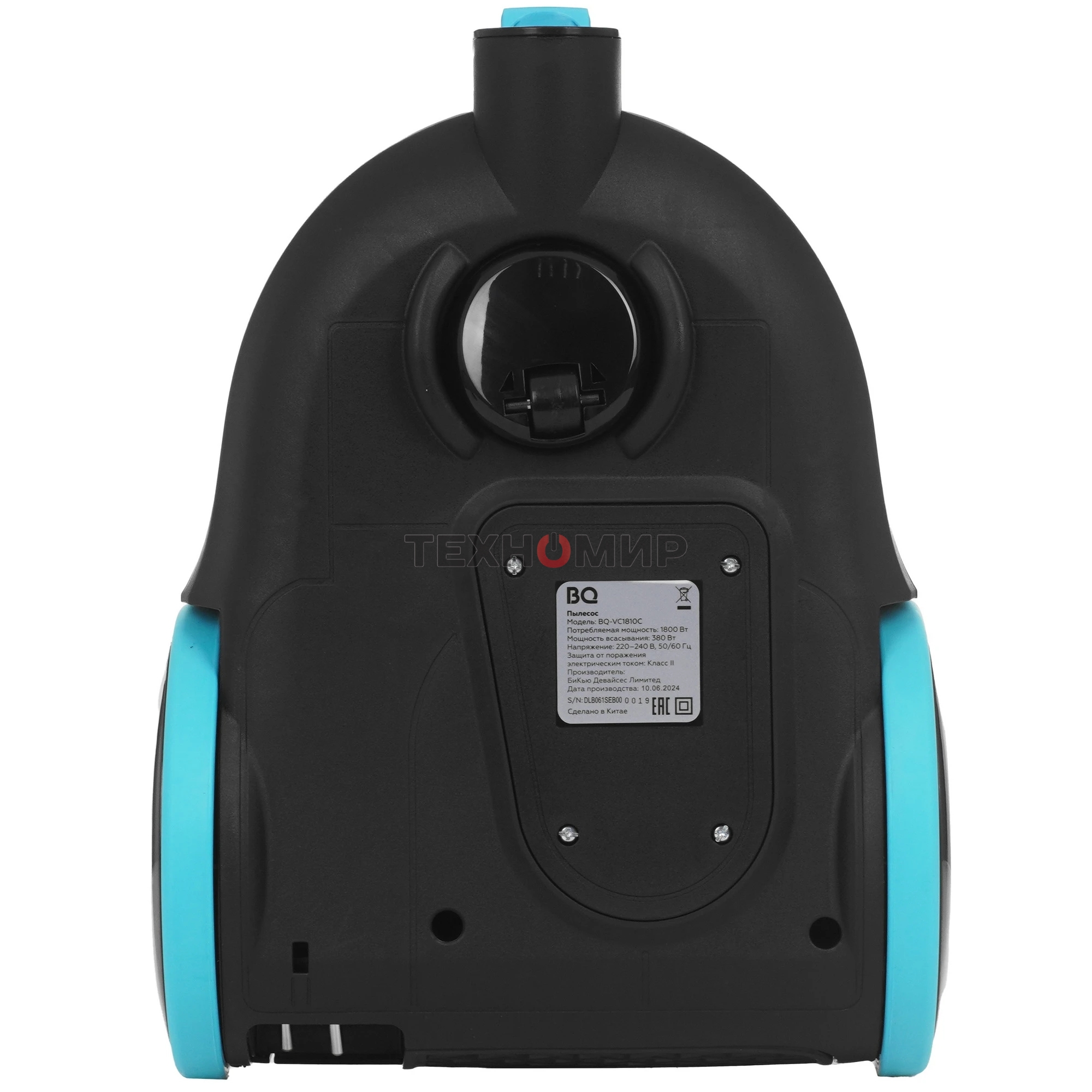 Пылесос BQ VC1810C черный/голубой, 380/1800 Вт, уборка сухая, пылесборник циклон 2.5 л