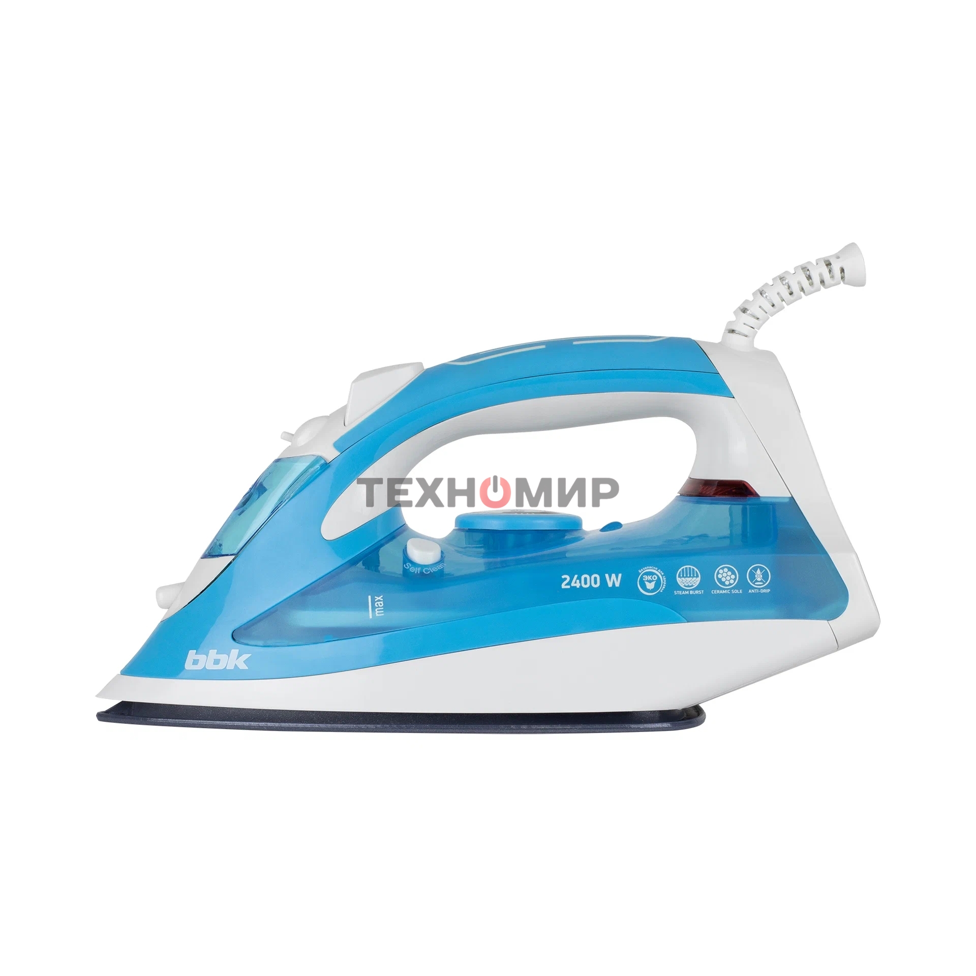 Утюг BBK ISE-2400 бирюзовый/белый, 2400 Вт, 35 г/мин, 140 г/мин, 280 мл