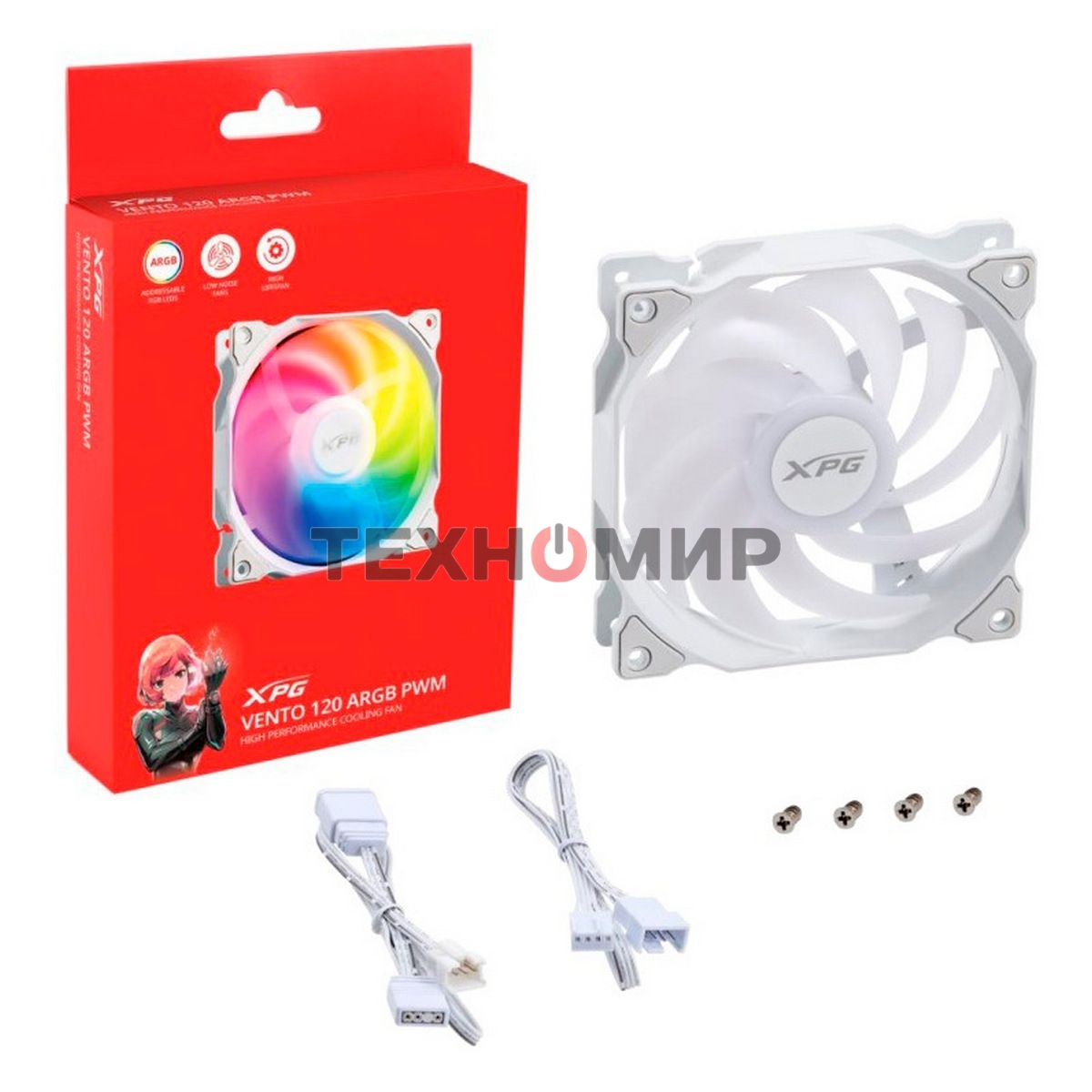 Вентилятор для корпуса ADATA XPG VENTO 120 ARGb PWM белый, 120 мм, 1850 об/мин, 21 дБ, 4 pin