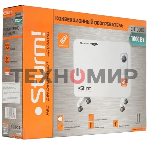 Конвектор электрический Sturm! CH1000D, белый, 1000 Вт, 15 м2, дисплей, электронный термостат