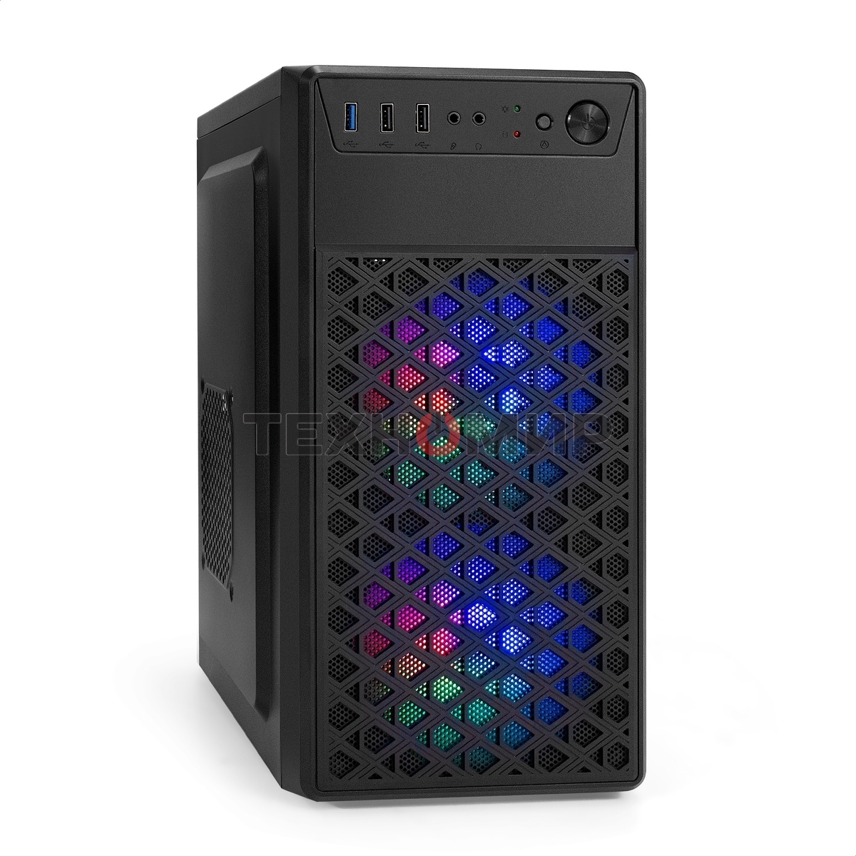 Компьютерный корпус Minitower ExeGate mEVO-7803-XP450 (mATX, БП XP450 с вент. 12см, 2*USB+1*USB 3.0, HD аудио, черный, 2 вент. 12см с RGb подсветкой)