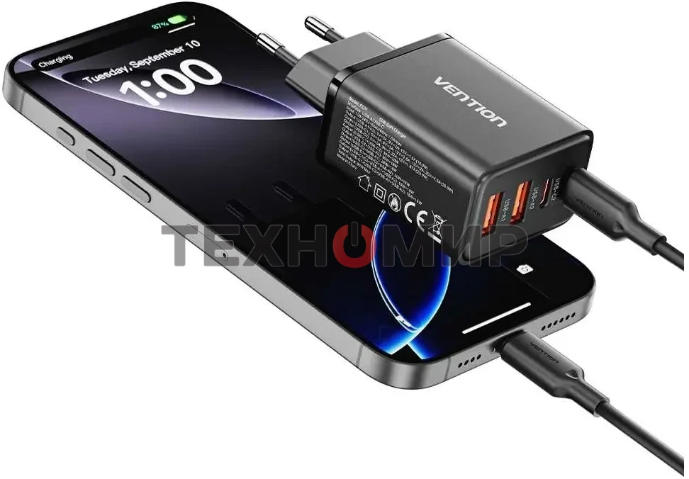 Сетевое зарядное устройство Vention на 4 порта GaN 50W USB (C+C+A+A) Черный