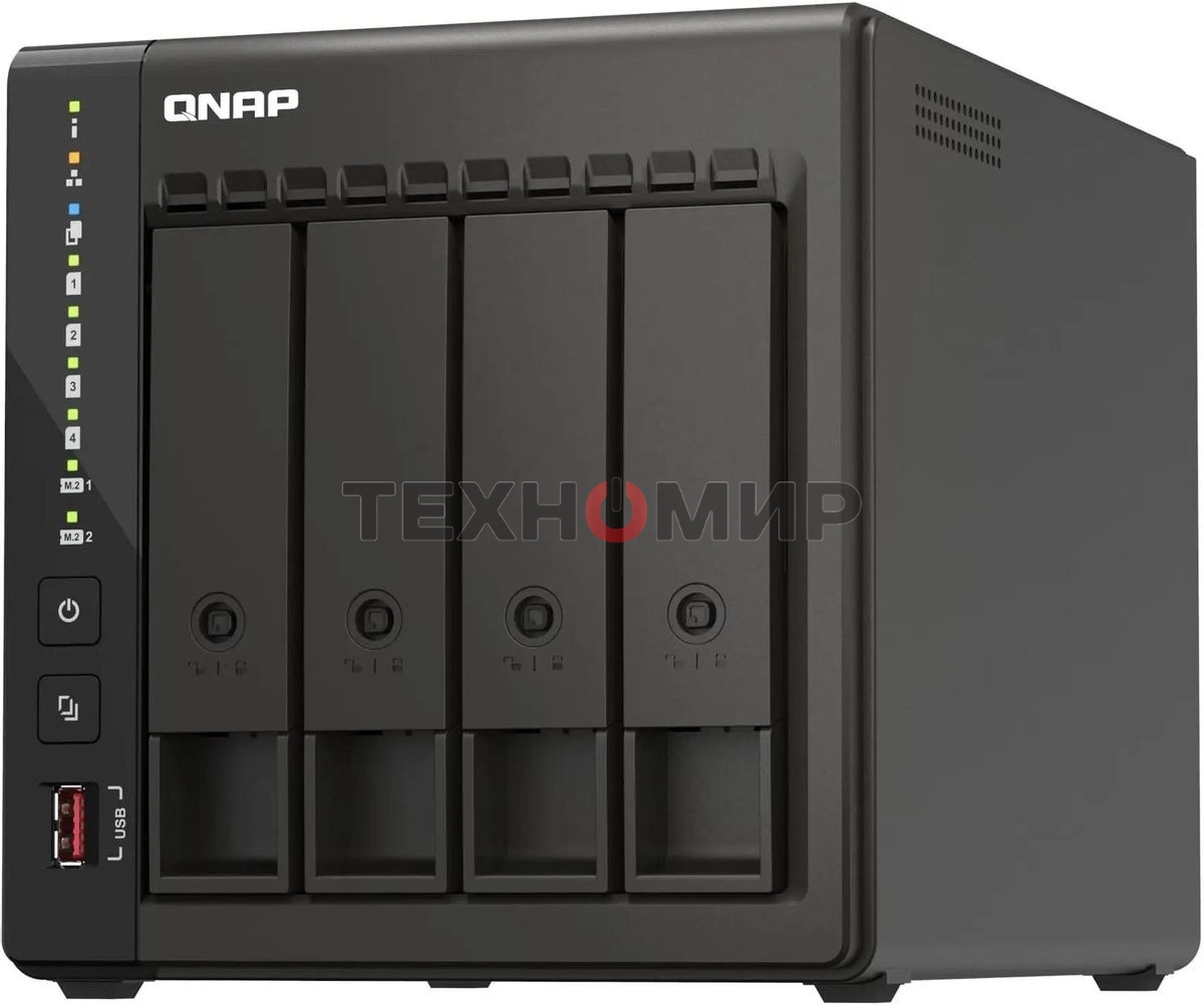 Сетевое хранилище SMB QNAP TS-453E-8G NAS, 4-tray w/o HDD. 2xHDMI-port. 4-core Celeron J6412 2-2.6 GHz, 8Gb DDR, 2x2.5Gb LAN, 2 x M.2 2280 PCIe Gen 3 x2, 2x USB 3.2 Gen 2 (10Gbps) Port, 2x USB 2.0 port