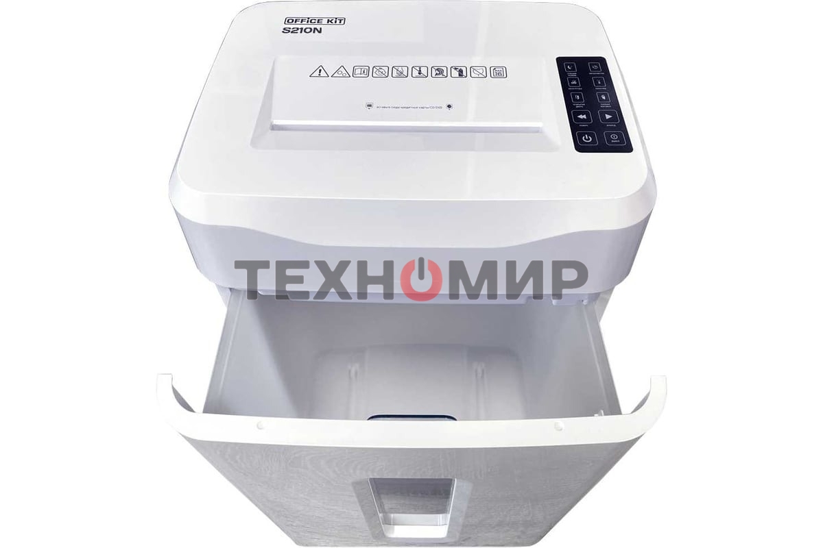 Шредер Office Kit S210N 3,9x38 белый (секр.P-4) фрагменты 16лист. 35лтр. скрепки скобы пл.карты CD