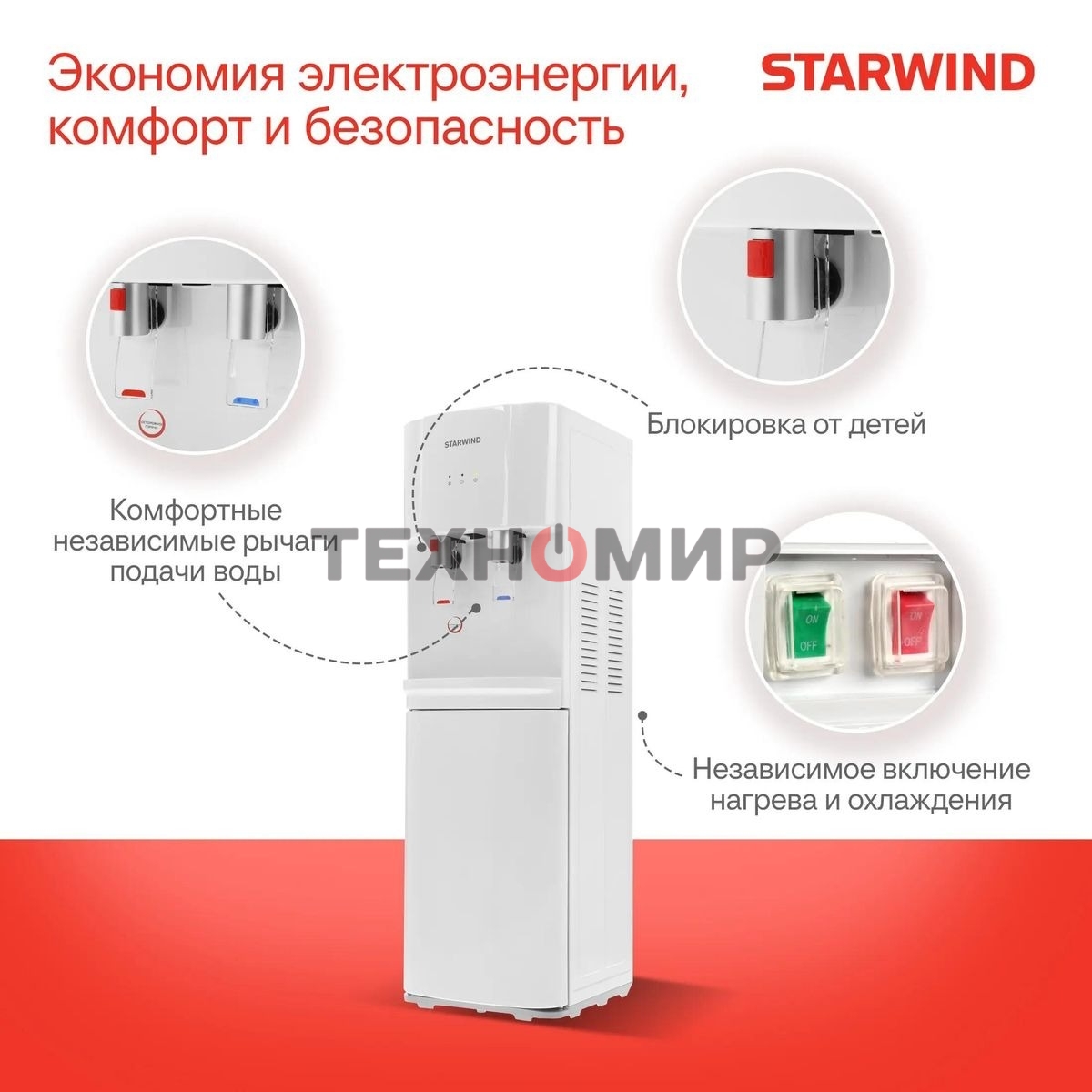 Кулер Starwind SW-1113EW напольный, электронный, белый