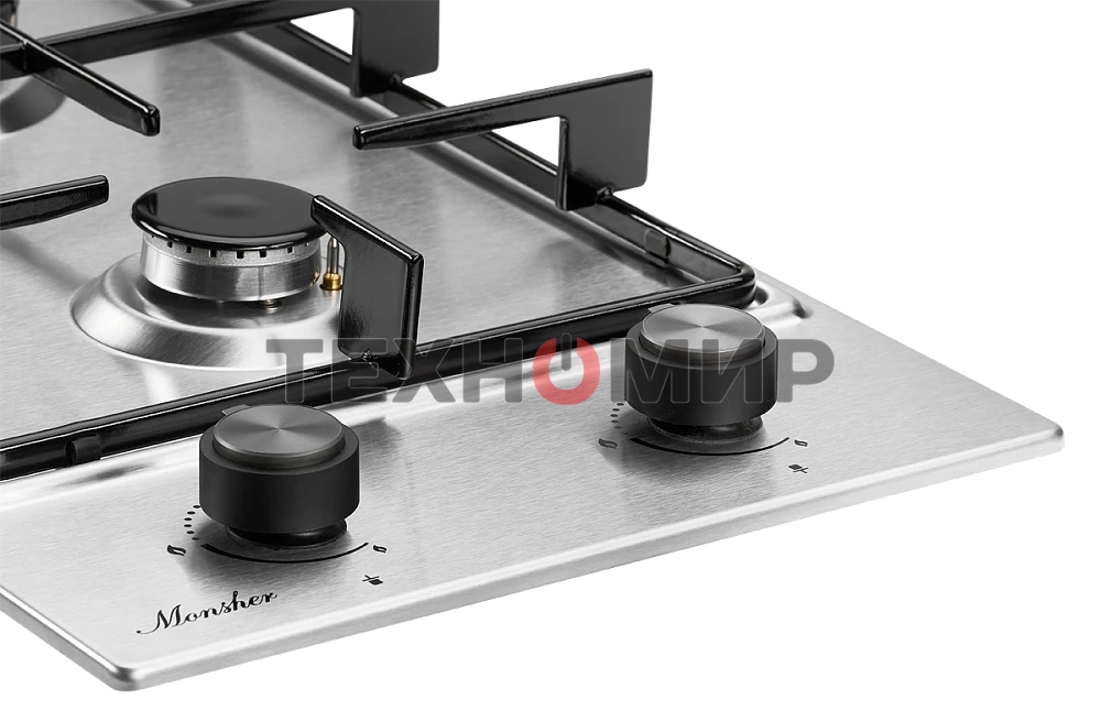 Газовая варочная панель Monsher MSG 36 Acier, ширина 30 см, 2 газовые конфорки, автоподжиг, газ-контроль, стальные решетки, нержавеющая сталь ПРОМО