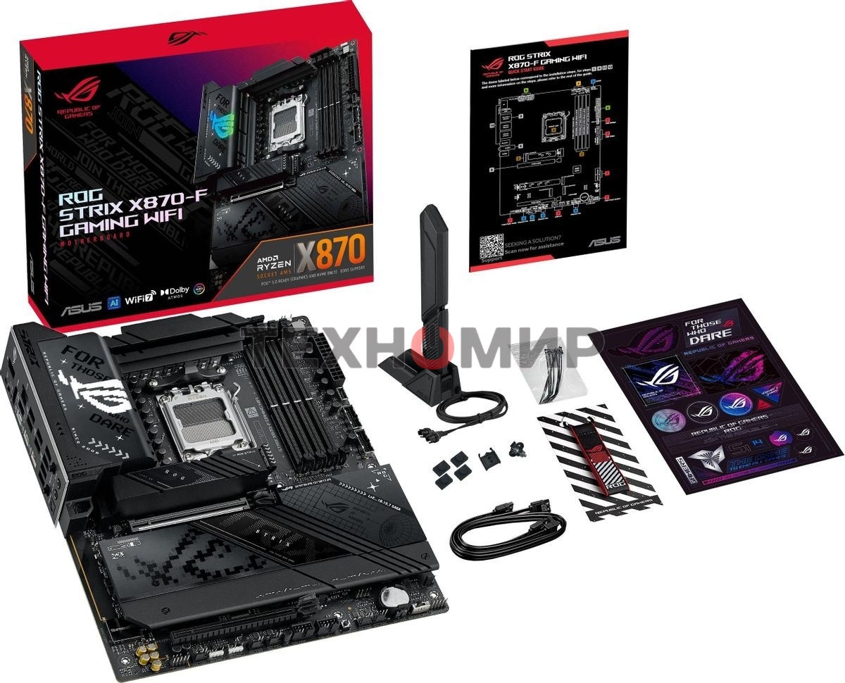 Материнская плата ASUS ROG STRIX X870-F GAMING WIFI, AM5, AMD X870, 4xDDR5, 2xSATA, 4xM.2, 1xPCI-E 5.0 x16, 1xPCI-E 4.0 x4, 1xHDMI, 1xDP, 2xUSB-C USB4, 1xUSB-C 10Gbps, 5xUSB-A 10Gbps, 4xUSB-A 5Gbps, 1x 2.5Gb LAN, 2x3.5 мм, 7.1, ATX