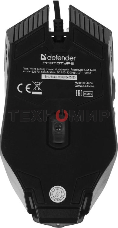 Мышь проводная Defender Prototype GM-670L черный, 2400 dpi, USB, кнопки - 6